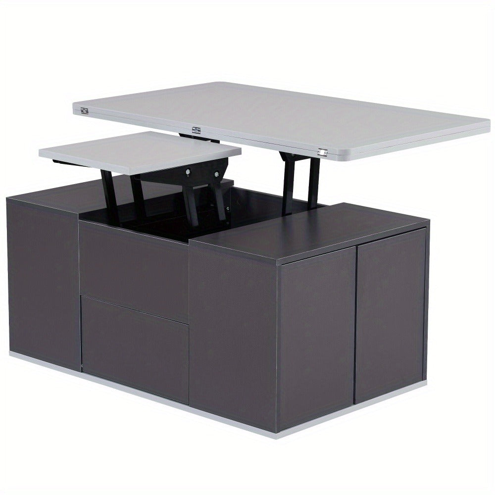 2in1 Couchtisch höhenverstellbar mit Stauraum – Grau/Weiß – modern