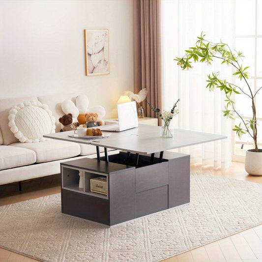 2in1 Couchtisch höhenverstellbar mit Stauraum – Grau/Weiß – modern