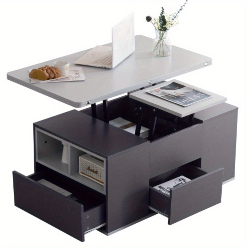 2in1 Couchtisch höhenverstellbar mit Stauraum – Grau/Weiß – modern