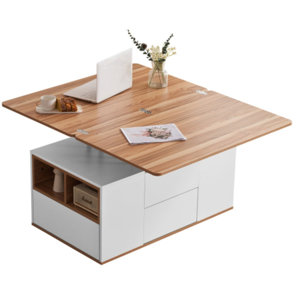 2in1 Couchtisch höhenverstellbar mit Stauraum – Grau/Weiß – modern