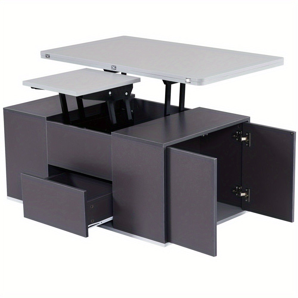 2in1 Couchtisch höhenverstellbar mit Stauraum – Grau/Weiß – modern