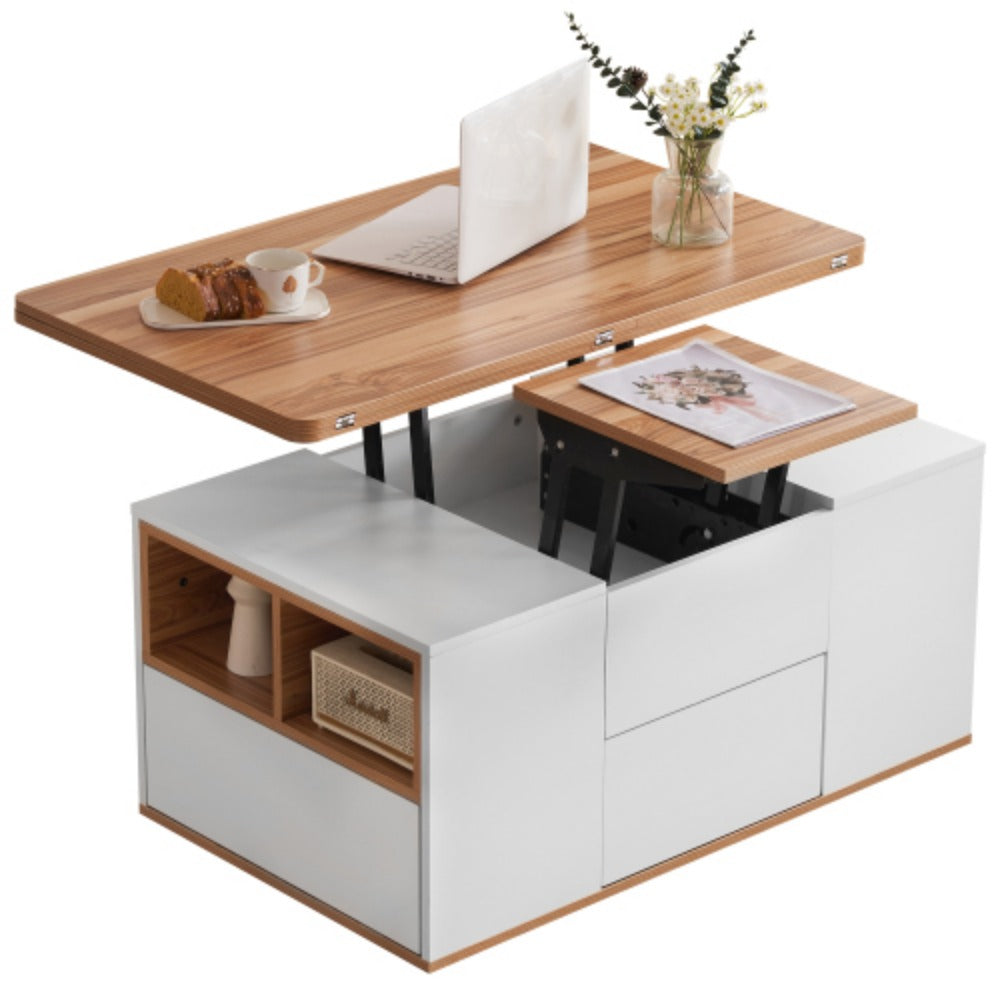 2in1 Couchtisch höhenverstellbar mit Stauraum – Grau/Weiß – modern