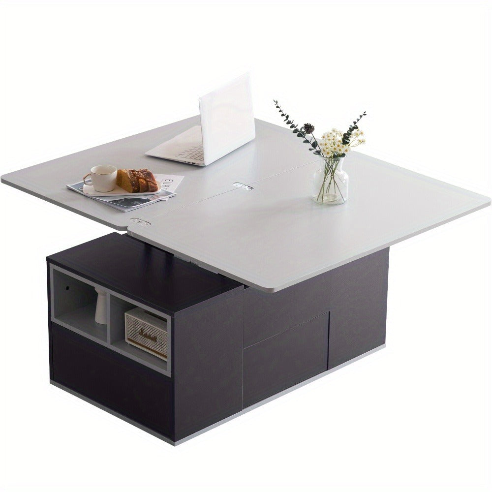 2in1 Couchtisch höhenverstellbar mit Stauraum – Grau/Weiß – modern